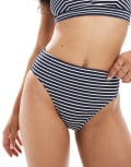 [Lindex] Lindex mix & match Hanna high waist rib bikini bottom in navy stripe XL NAVY