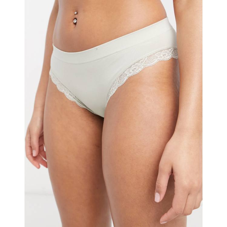 White Seamless Rib Lace Trim Boy Short