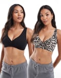 [Lindex] Lindex MOM 2 pack of wrap nursing bralets in black and leopard print-Multi S MULTI