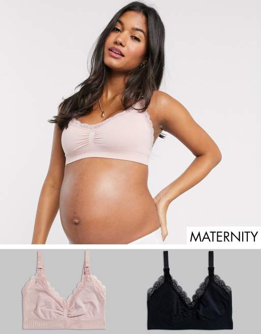 MAMA 2-pack Seamless Nursing Bras - Gray melange/powder pink