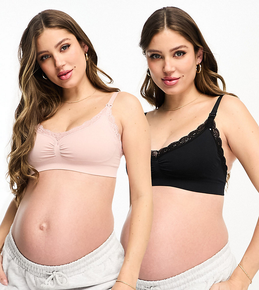 Lindex Mom 2 pack seamless with lace nursing bra in pink and black-Multi