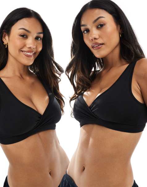 Lindex MOM 2 pack wrap nursing bralet in black - view 1