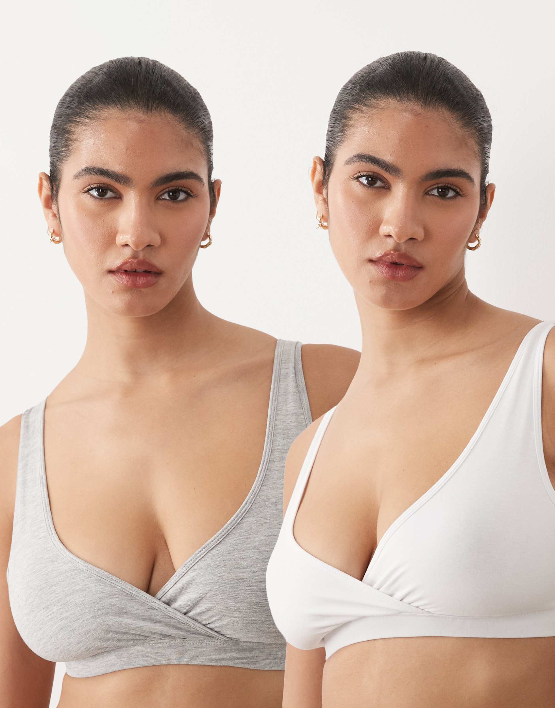 lindex mom 2 pack wrap nursing bralettes in gray and white