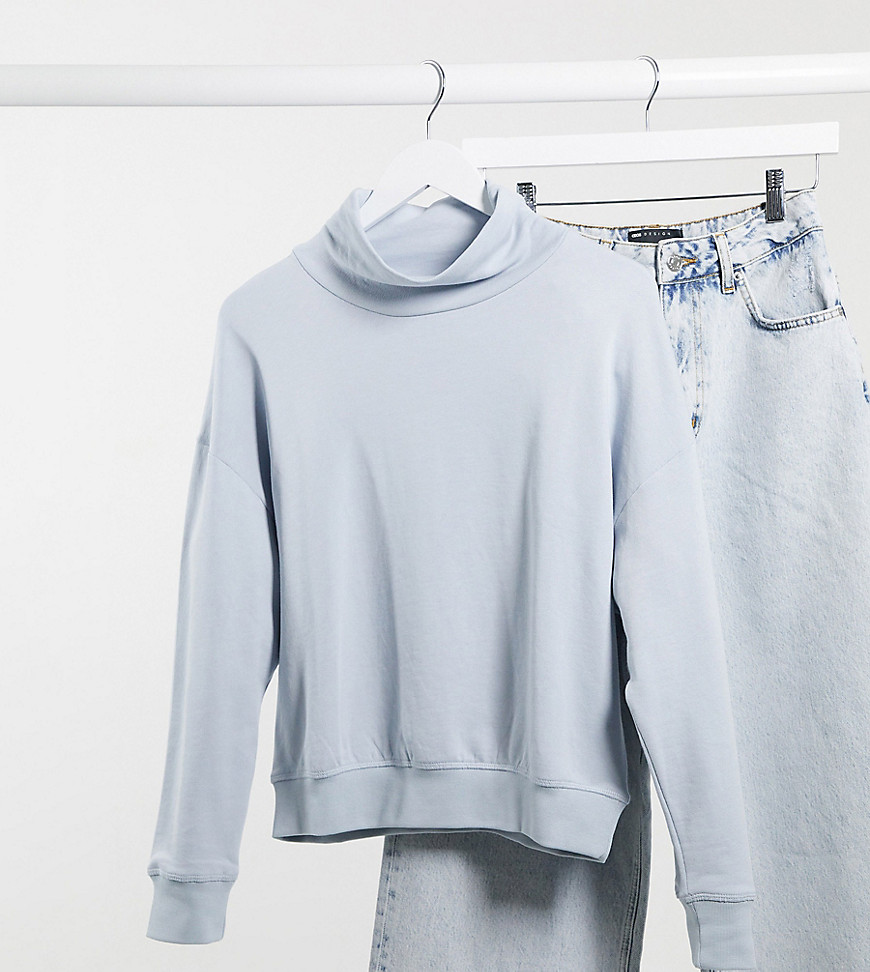 Lindex- Mom - Exclusive Karen - Blå sweatshirt med rullekrave i økologisk bomuldsfleece-Hvid