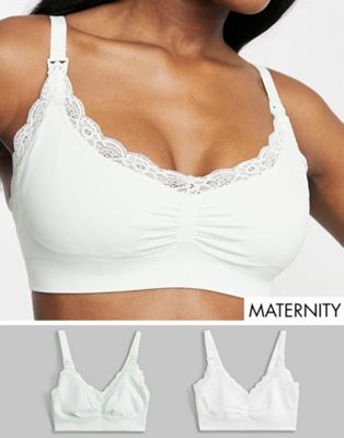 Lindex Exclusive Mom 2 pack seamless nursing bras in white and aqua - ASOS Price Checker