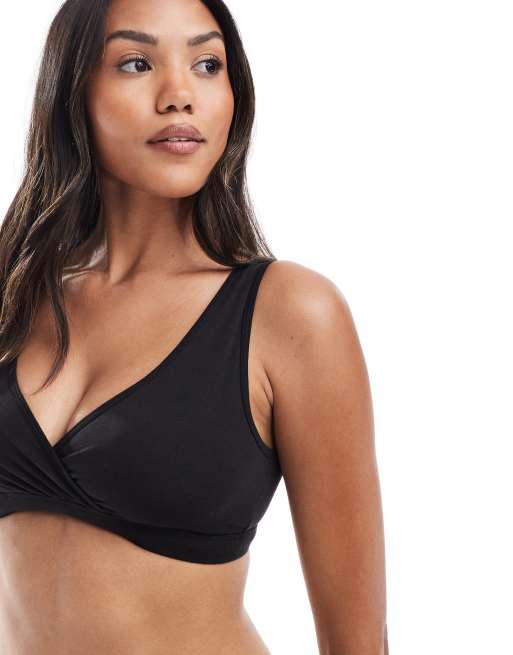 Lindex - Mom - Lot de 2 soutiens-gorge d'allaitement effet croisé - Noir et imprimé léopard, 2 de 4