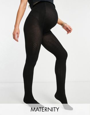 Lindex MOM maternity heavy cable knit tights in black