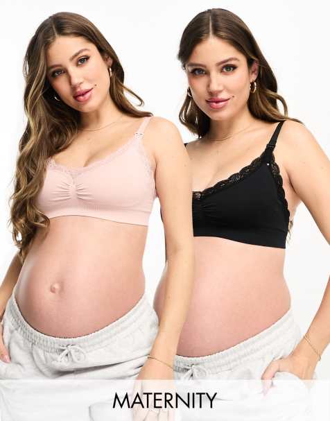 Lindex MOM Maternity – Zestaw 2 bezszwowych biustonoszy z koronką, w kolorach różowym i czarnym - view 1
