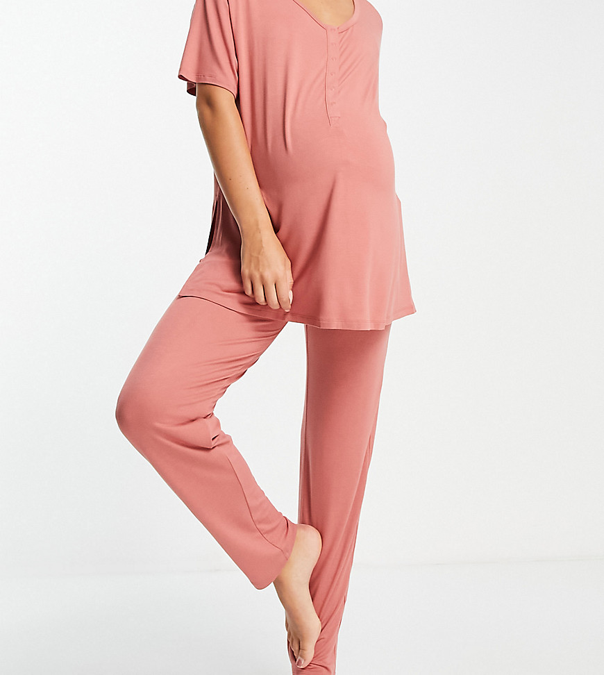 Lindex MOM Mia eco vero over the bump pajama bottoms in dark dusty pink-Black