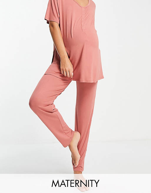 Lindex mom mia vero over the bump pyjama bottoms in dark dusty pink - BLACK