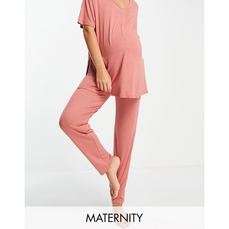 Intimo e abbigliamento notte Donna Lindex MOM - Mia - Pantaloni del pigiama in tessuto ecovero rosa polvere scuro con fascia sul pancione