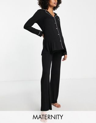 Lindex MOM over the bump revere pyjama set with contrast piping in black