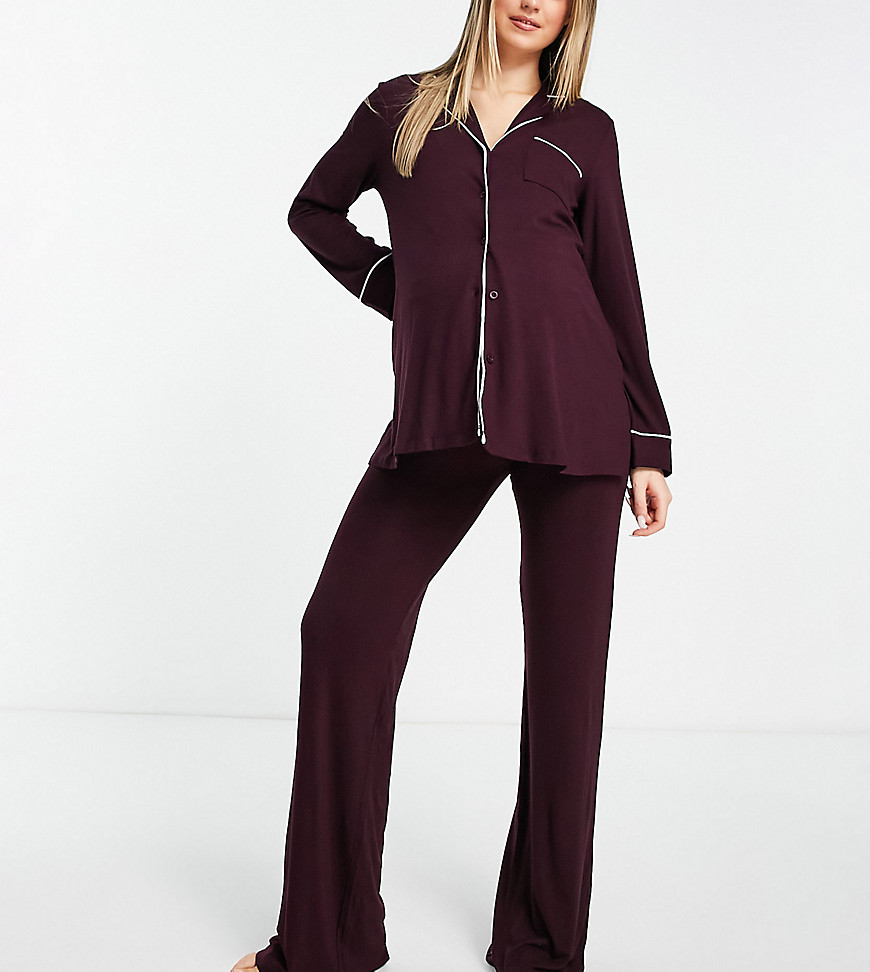 Lindex MOM revere top and pants pajama set in purple