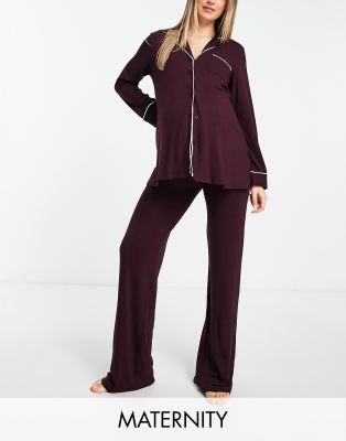 Lindex MOM revere top and trouser pyjama set in purple - ASOS Price Checker