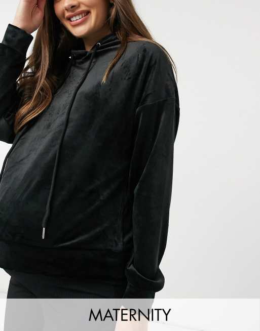 Lindex - MOM Taylor - Velour-hættetrøje af sort polyester - BLACK