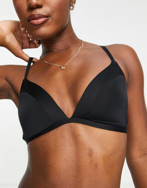 Lindex Mynta matt and shiny lightly padded wirefree plunge bralette in  black