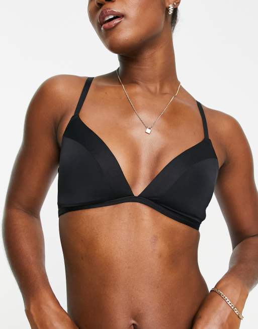 Lindex Mynta matt and shiny lightly padded wirefree plunge bralette in  black