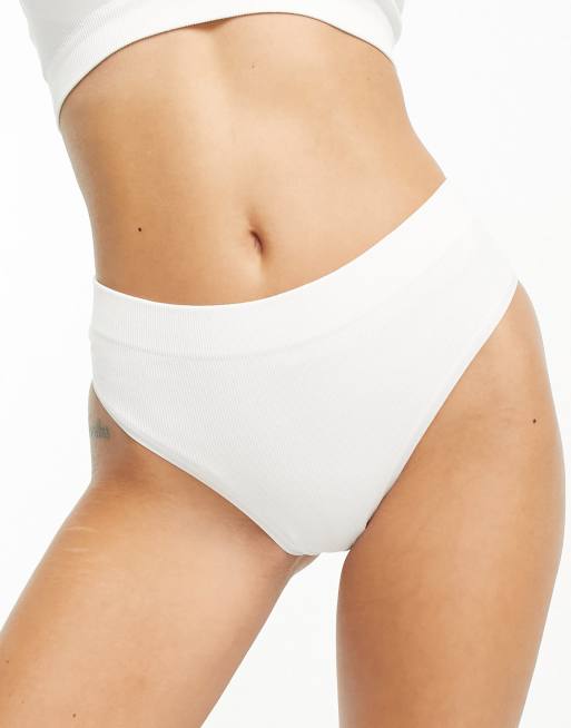 Lindex - Naadloze geribbelde Braziliaanse slip met hoge taille in wit