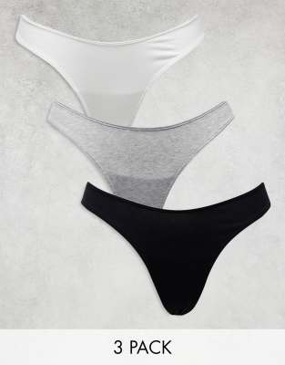 Nellie 3 pack cotton v front thong in gray