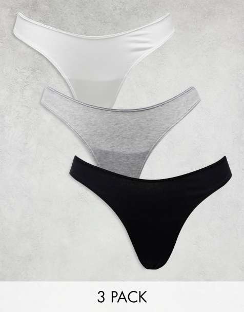 Lindex – Nellie – 3er-Pack Baumwoll-Tangas in Grau mit v-förmigem Bund - view 1