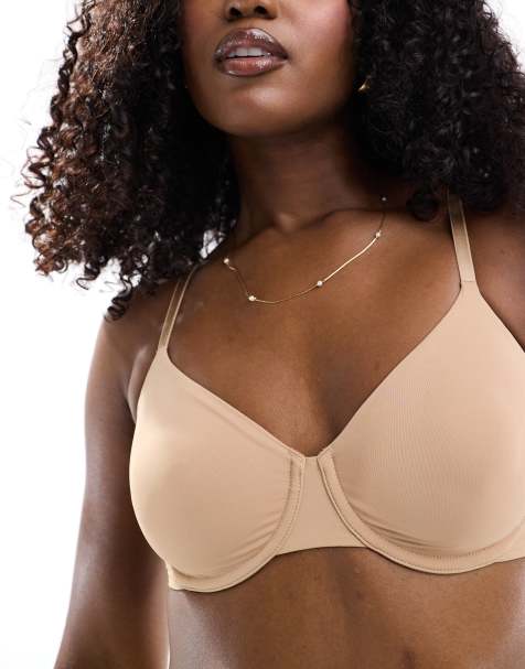 Lindex – Nicht wattierter, knapper T-Shirt-BH in Beige mit Bügel - view 1