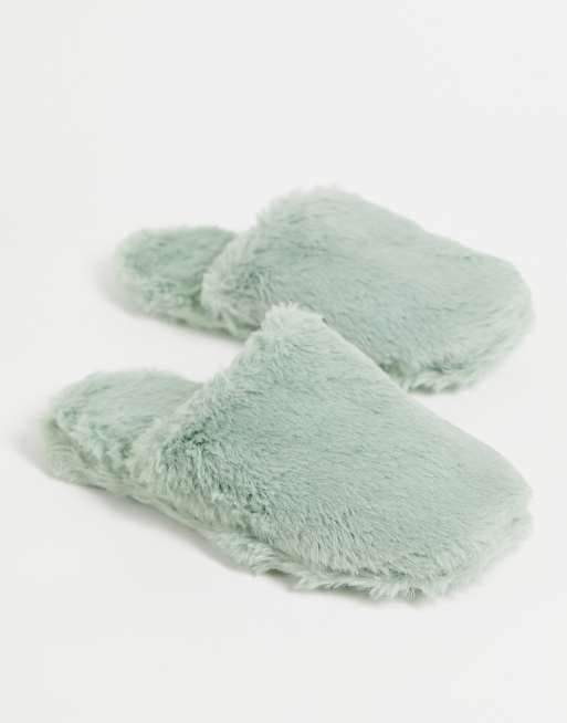 Lindex – Nina – Pantoffeln aus Polyester in Staubgrün - LGREEN