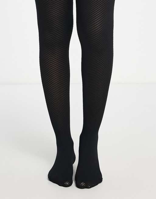 Lindex nylon blend chevron knit 60 denier tights in black