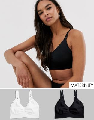 Lindex Mom 2 pack seamless nursing bras in black and dusty green