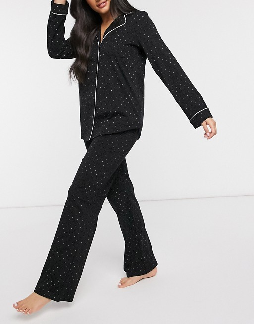 Lindex organic cotton dot print long revere pyjama set in black