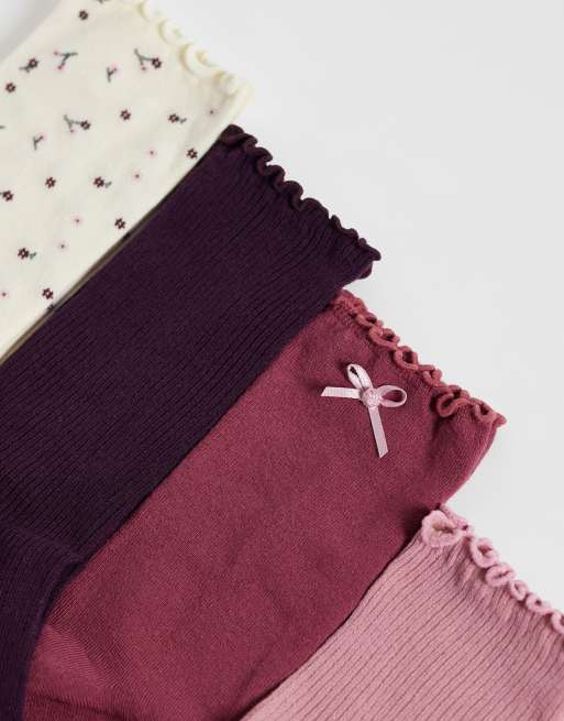 Lindex - pack de 4 calcetines con borde de lechuga, estampado floral y aplique de lazo en rosa empolvado, 3 de 3