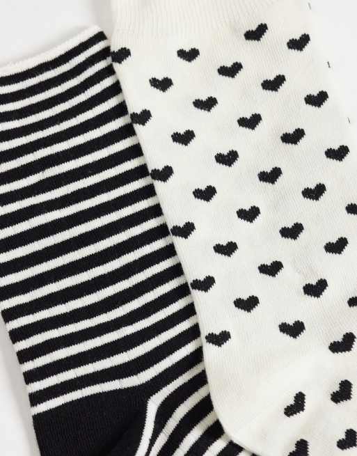 Lindex - Pack de 4 pares de calcetines monocromáticos con estampado de rayas y corazones, 2 de 3