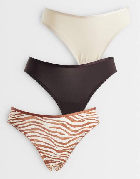 Lindex - Pakke med 3 par bløde brasilianske mikro-briefs med blondekanter i brun og beige - view 1