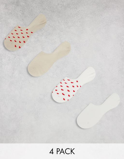Lindex - Pakke med 4 par lave ribstrikkede soller med hjertemønster