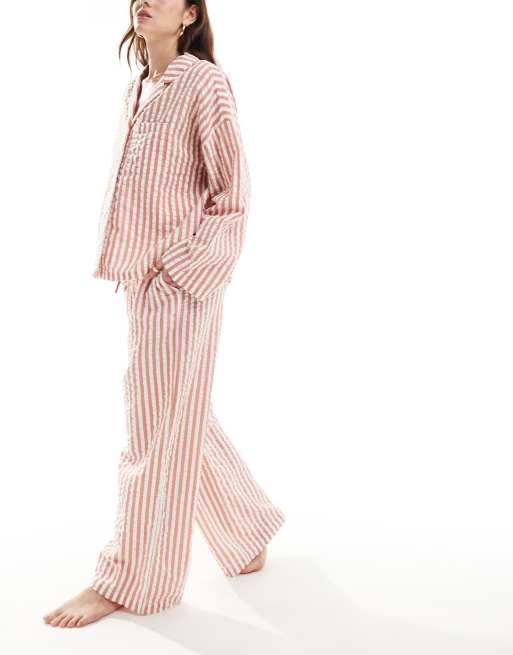 Lindex - Pantaloni del pigiama color corallo a righe in seersucker