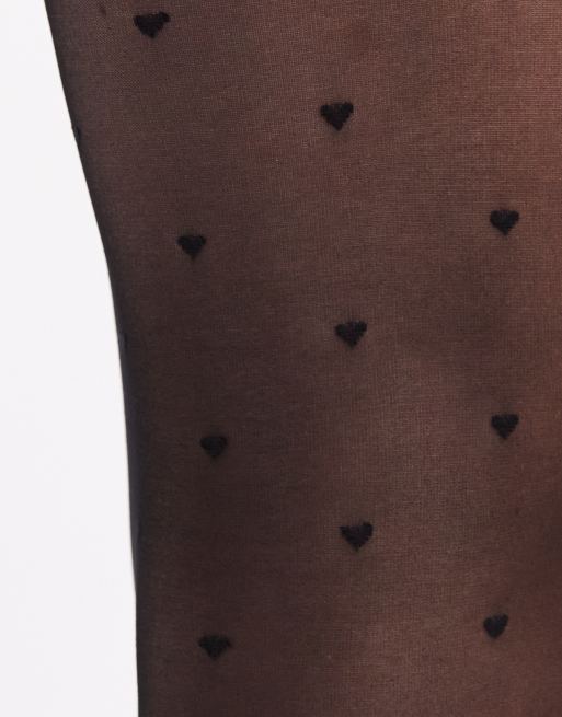 Lindex - Panty van 30 denier bedekt met hartenprint in zwart, 2 van 3
