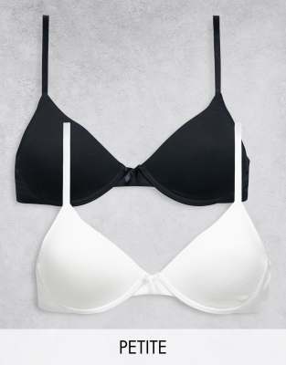 Petite 2-pack lightly padded T-shirt bras in black and white-Multi