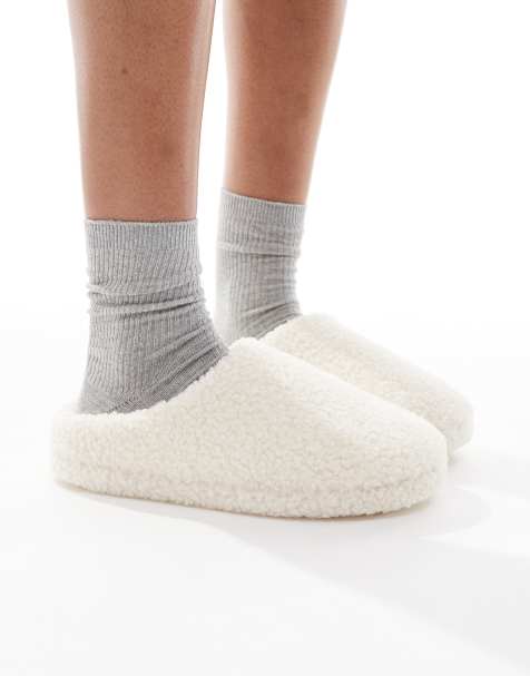 Lindex pile slipper in cream - view 1
