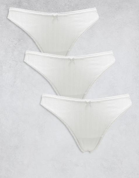 Lindex pointelle 3 pack lingerie thong in white - view 1