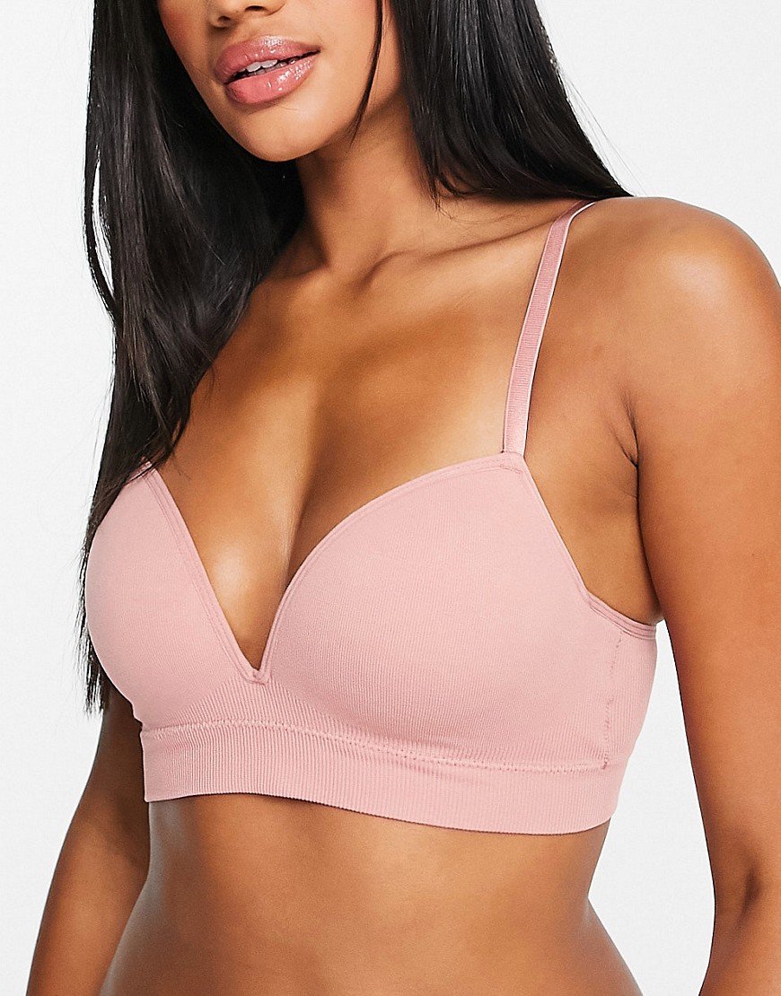 Lindex poly blend seamless rib molded push up bra in dusky pink - PINK