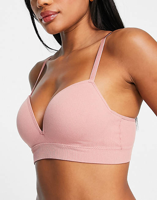 Lindex poly blend seamless rib moulded push up bra in dusky pink