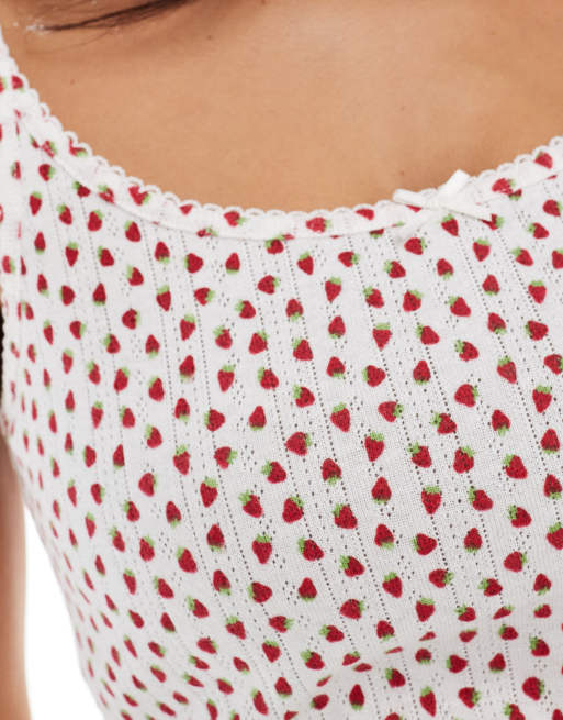 Lindex printed pointelle lettuce edge cami in strawberry print, 4 of 4