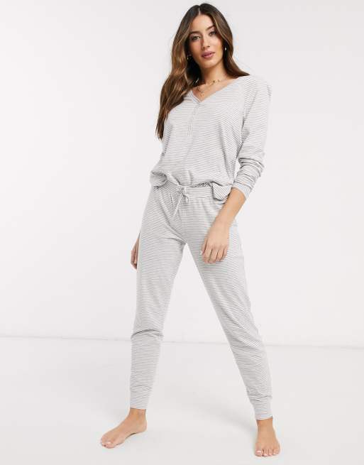 Lindex - Pyjamabroek van katoenmix in gestreept grijs - GREY