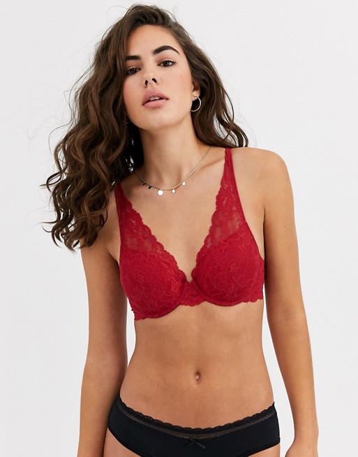 Lindex lace Love Emelie lace high apex bra in red - RED