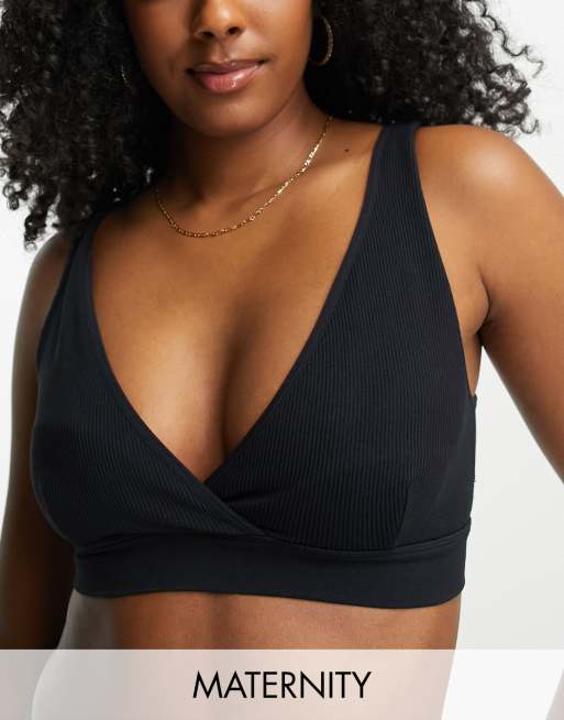 Lindex - Reggiseno a portafoglio nero a coste senza cuciture per l'allattamento