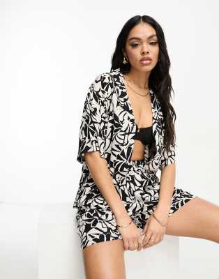 Lindex resort printed shirt in black and white - part of a set-Multi