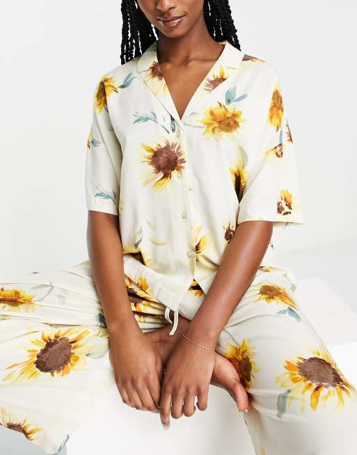 Lindex revere top and wide leg pants pyjama set in sunflower print, 2 of 4