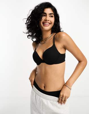 Lindex Rib Push Up T-shirt Bra In Black In White