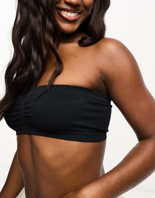 Lindex rib seamless bandeau bra in black