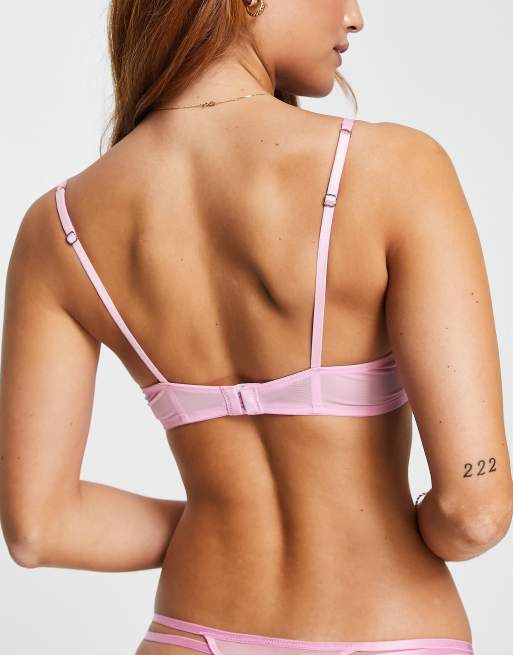 Lindex Samira floral embroidered mesh non padded balcony bra in pink, 2 of 4