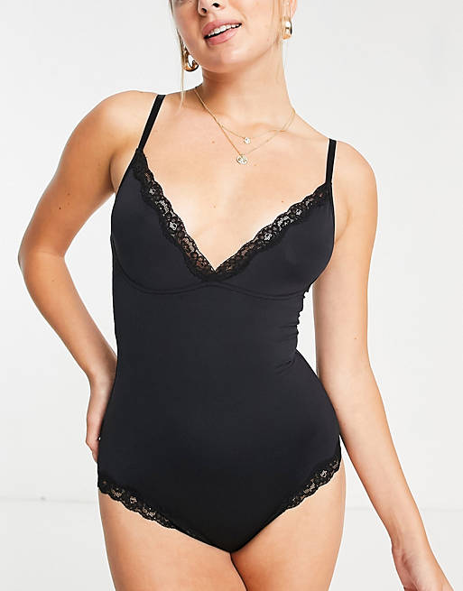Lindex Sandra shaping bodysuit with lace trim in black